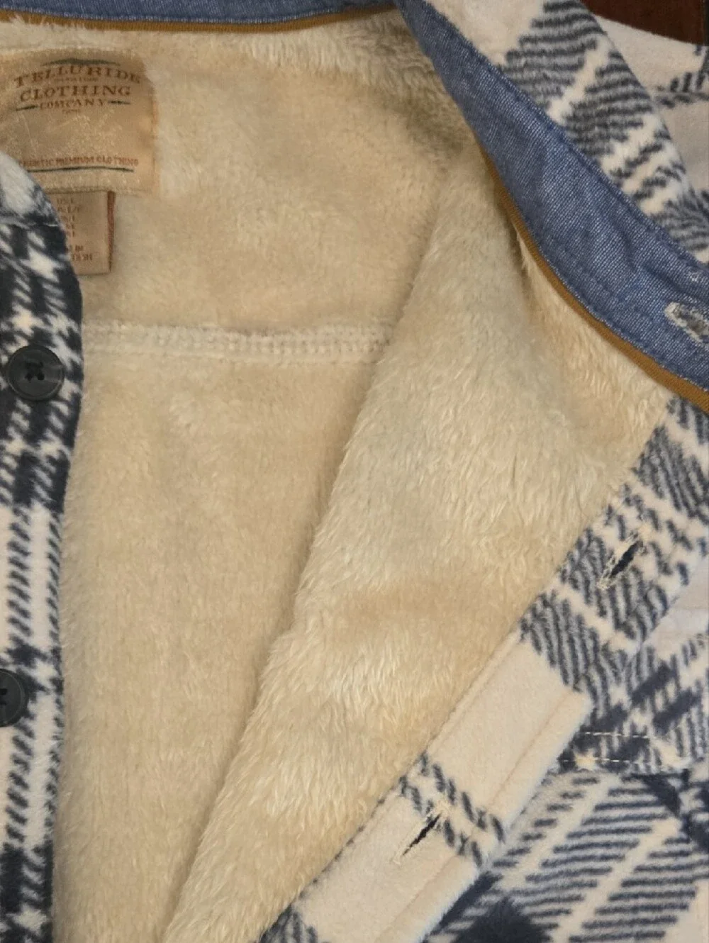 Telluride Clothing Co Men's Plaid Sherpa-Lined Shirt Jacket in Navy and White